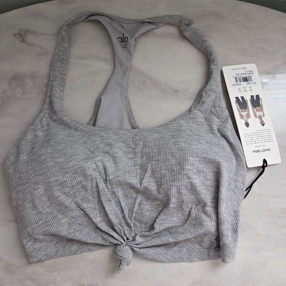 Alo Yoga KNOT BRA FULL SCOOP  In Heather Grey - Picture 2 of 6